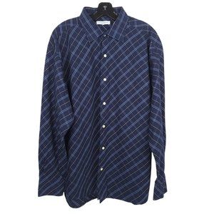 Alex Cannon Long Sleeve Button Up Shirt Mens Size XL Blue Plaid Spread Collar